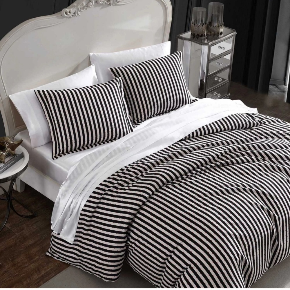 Betsey Johnson Black and White Striped Duvet Cover Set